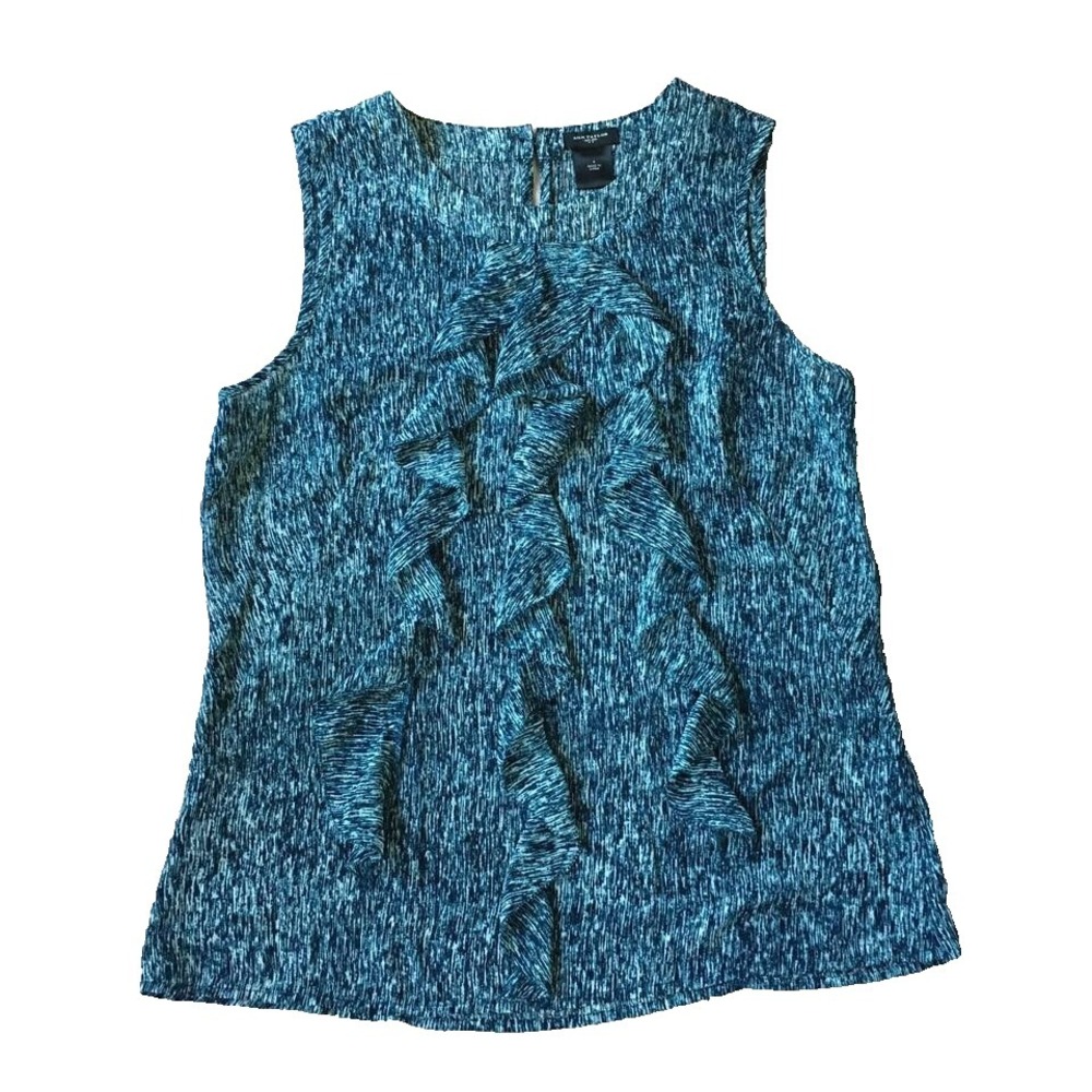 Ann Taylor Top Women S 4 6 Blue Ruffle Flutter Sleeveless Shell Tank Office